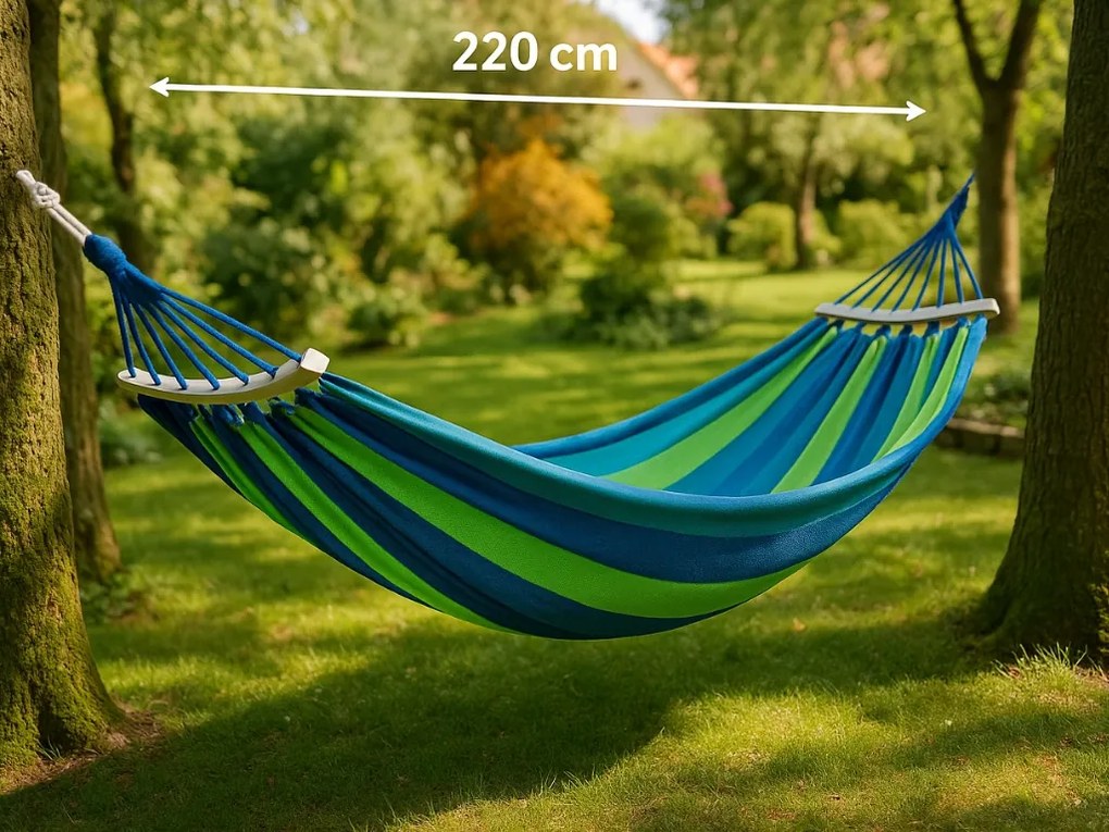 Modrá hojdacia sieť HAMAK pre 2 osoby 220x150 cm