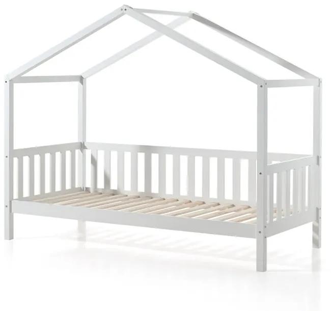 Biela domčeková detská posteľ z borovicového dreva Vipack Dallas, 90 x 200 cm