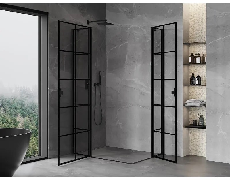 Mexen, Mexen Mist Duo výklopný sprchový kút 115 x 105 cm, čierna mriežka - 8A4-115L-105P-70-77