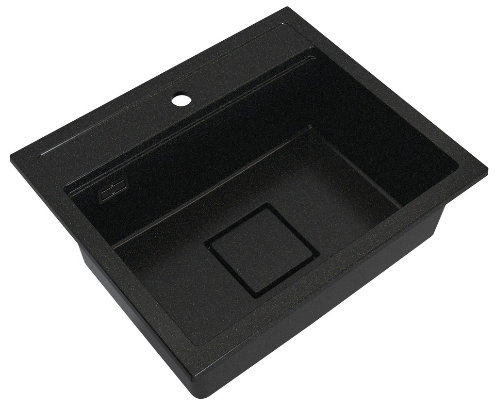 Gamma Quadro 5850, 1-komorový granitový drez 580x495x220 mm, čierna-zlatá, GMA-ZLE000232