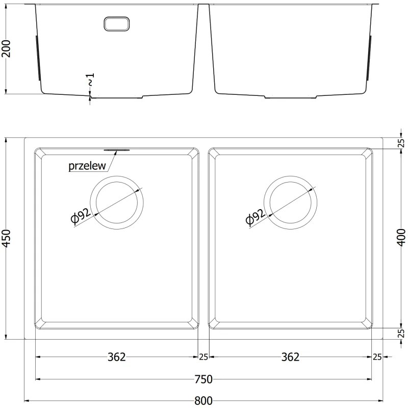 Mexen Binox, 2-komorový nerezový drez 800 x 450 mm, brúsená zlatá, 6421802000-55