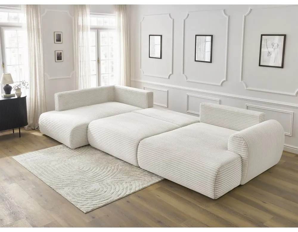 Krémová menčestrová rozkladacia rohová pohovka (pravý roh/do "U") Lucien – Bobochic Paris