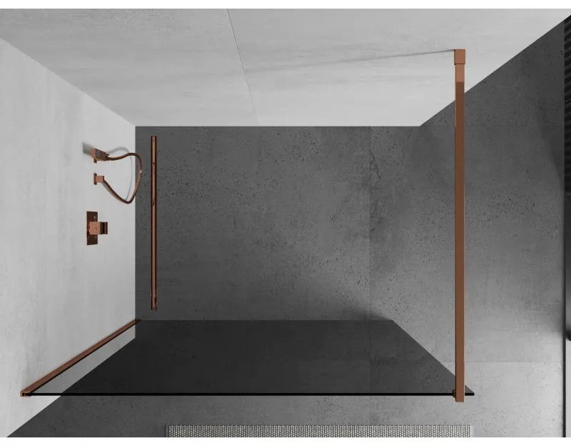 Mexen Kioto, sprchová zástena 140x200 cm, 8mm šedé sklo, profil ružové zlato, 800-140-101-60-40