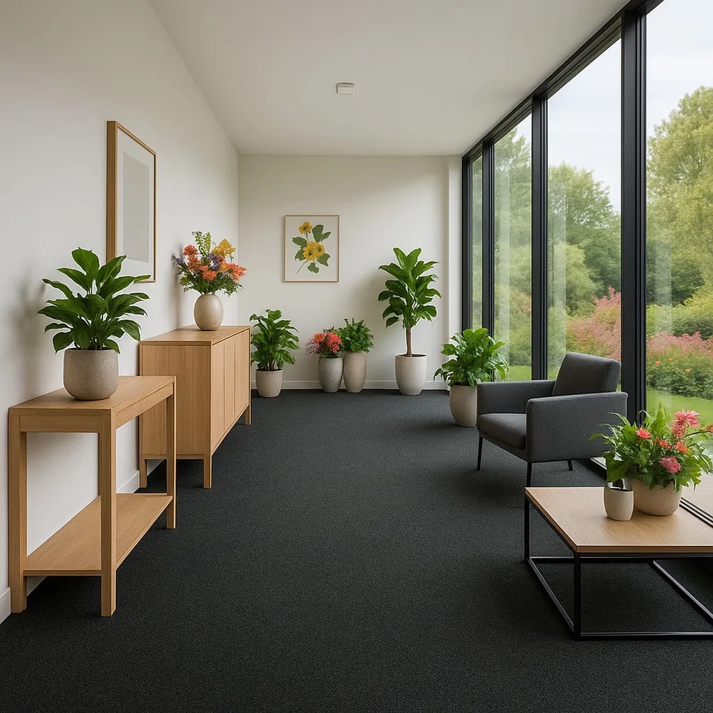 Vebe, Metrážny koberec Santana 50 čierna s podkladom resine, záťažový, na mieru, šíře 4m, čierna, resine, chodba / predsieň