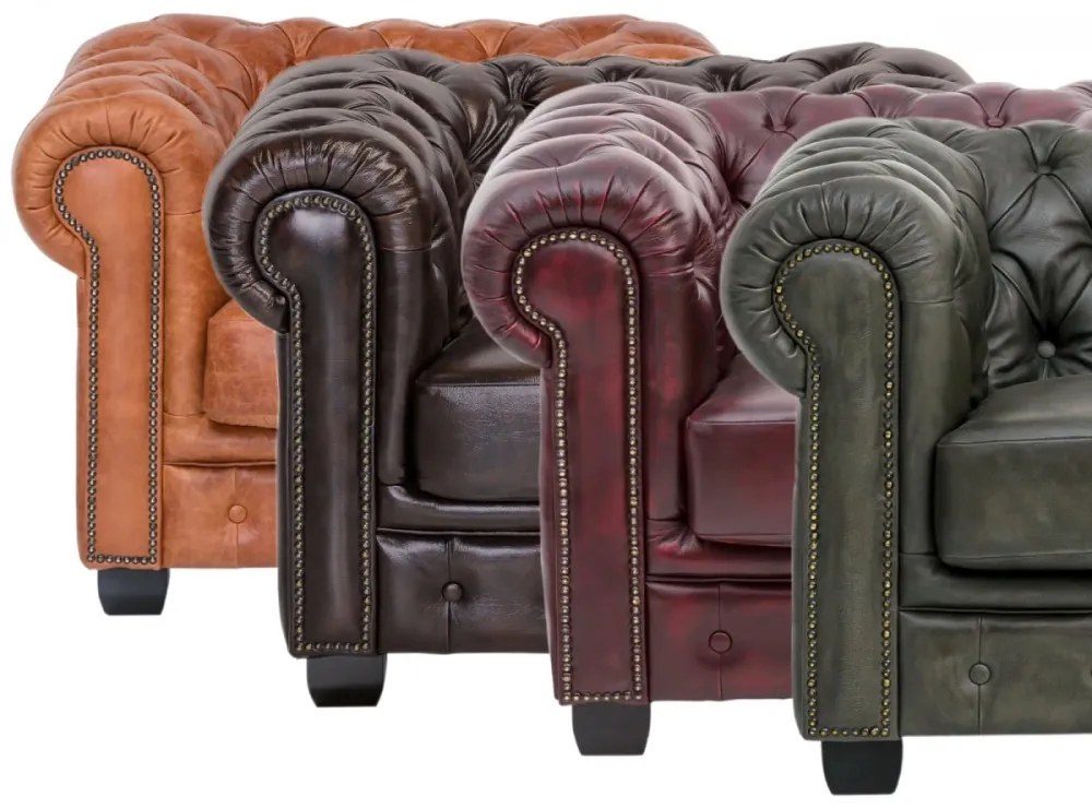 furniture-nabytek.cz - Masívne kreslo Chesterfield z pravej kože, zelené – 100×90×72 cm