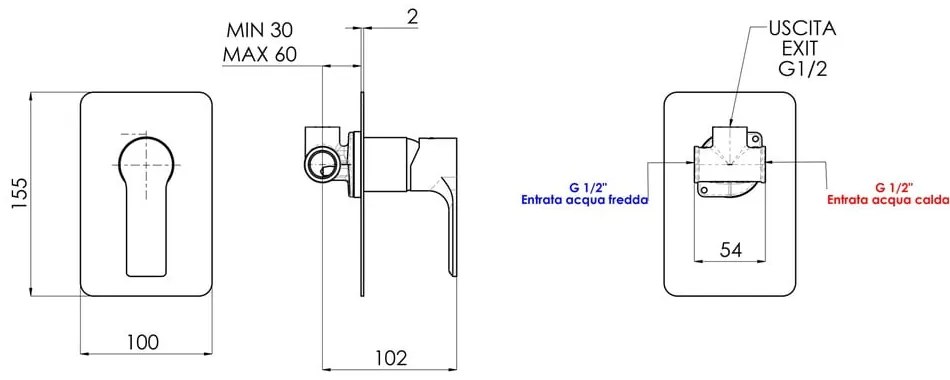 Matne čierna podomietková sprchová batéria (1 výstup) Pax – Sapho