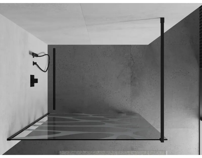 Mexen Kioto sprchová zástena 80x200 cm 8 mm, čierne, biely vzor, 800-080-101-70-97