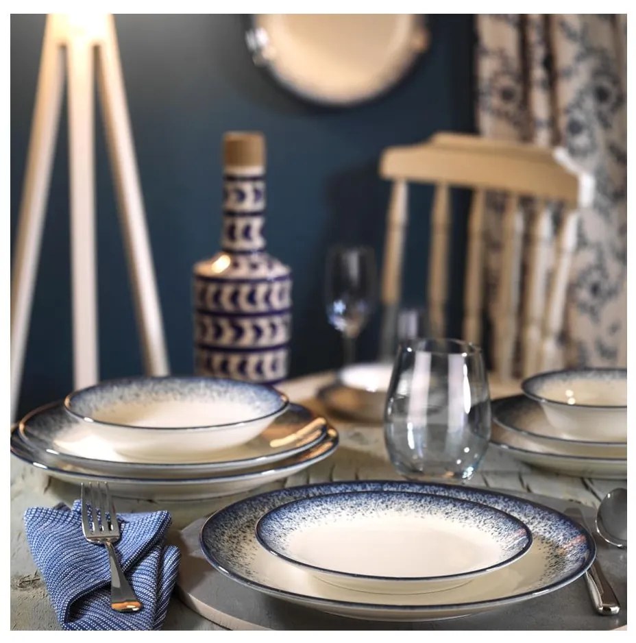 24-dielna jedálenská súprava, biela/modrá, porcelán