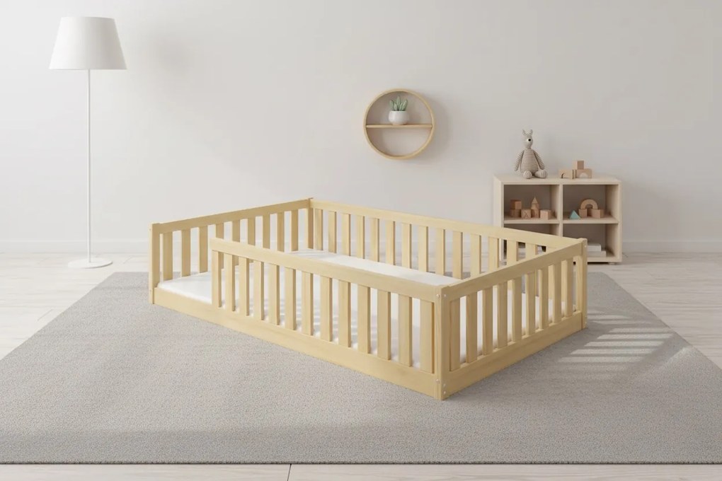 Široká posteľ BELLA SIMA 120×200 cm Montessori – prírodná borovica