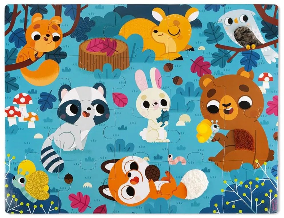 Detské puzzle senzorické Lesné zvieratá - s dotykovými prvkami 20 ks