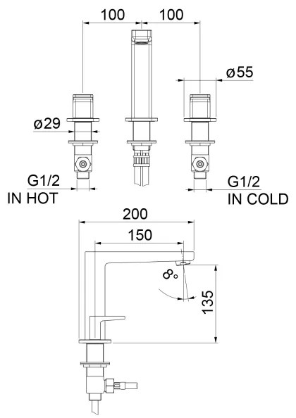 Sapho - Umývadlová batéria 3-otvorová TURSI matná čierna