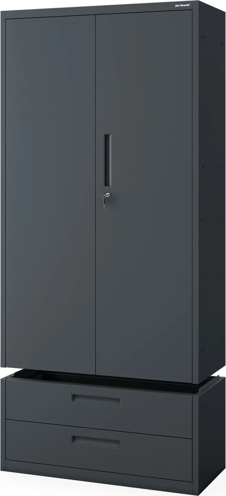Modulárna kovová multifunkčná skriňa s dvoma zásuvkami antracitová MEGAN 1950 x 900 x 400 mm