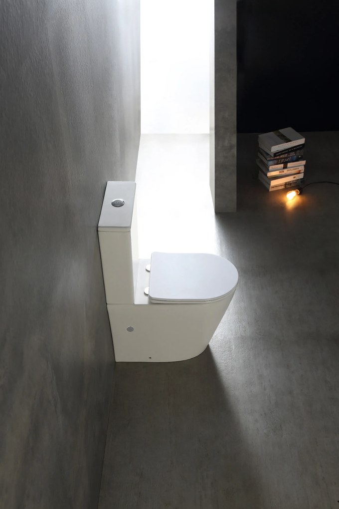 Cerano Carlito, WC kombi Rimless 610x365x850 mm, spodný/zadný odpad + UF toaletné sedátko, biela lesklá, CER-CER-417383