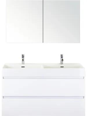 Kúpeľňový nábytkový set Maxx XL 120 cm s keramickým dvojitým umývadlom Model 2 a zrkadlovou skrinkou biela vysoko lesklá
