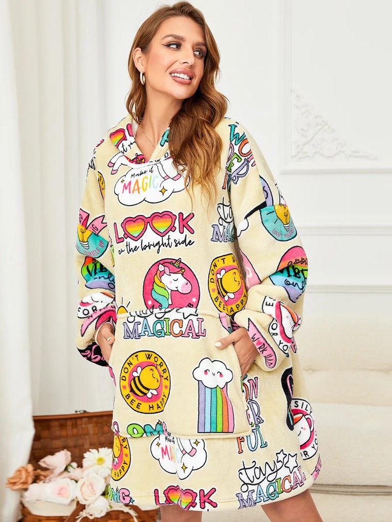 Baránková mikinová deka s rukávmi a kapucňou MAGICAL krémová