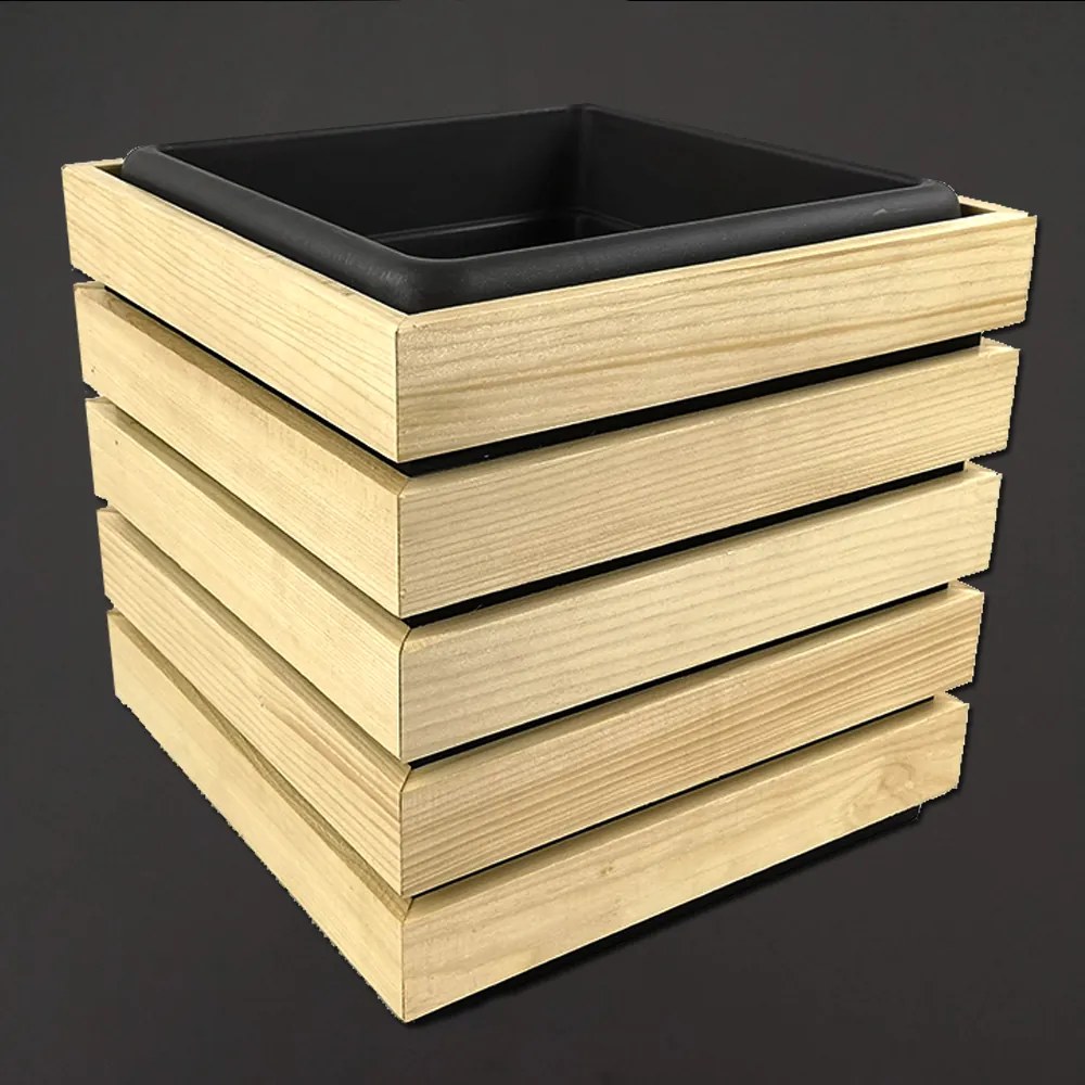AMADEA Kvetináč s dreveným obalom, priemer 27,5x27,5x26 cm, drevený kvetináč