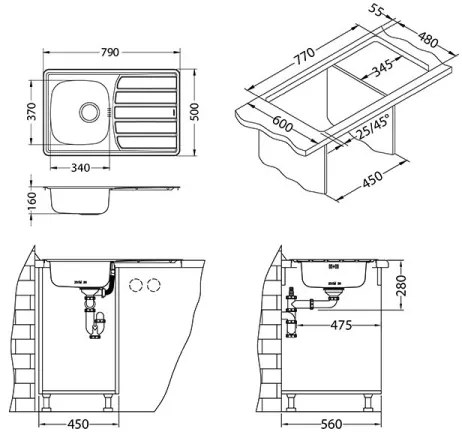 ALVEUS 1098938 - Kuchynský drez ZOOM 79x50 cm satin, na hornú montáž