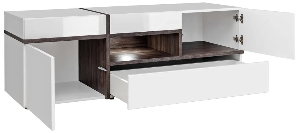 TV stolík/skrinka Carlyn 28 PEW CS RTV (biela matná + brest perlový + vysoký lesk biely). Akcia -20%. Vlastná spoľahlivá doprava až k Vám domov. 1024471