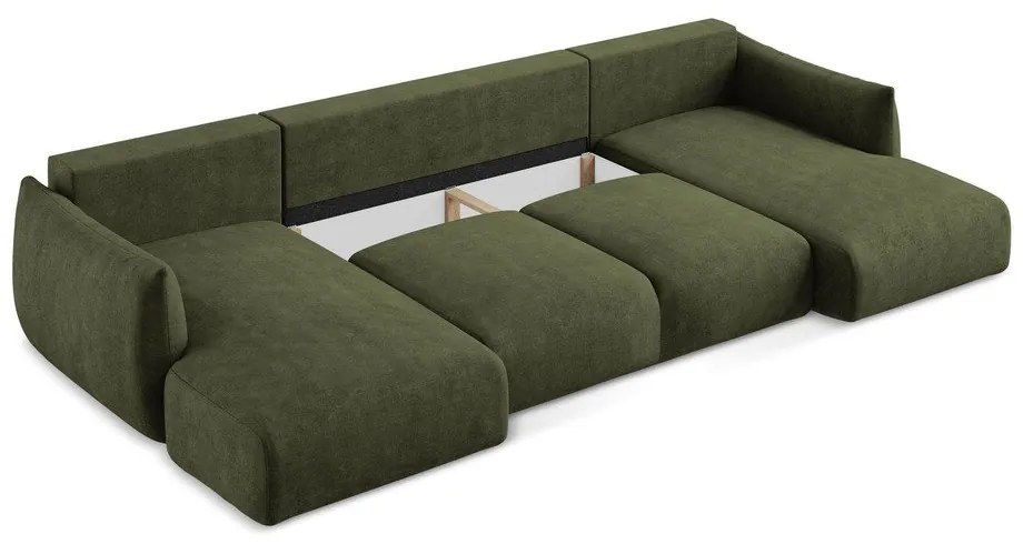 Zelená ženilková rozkladacia rohová pohovka (do tvaru "U") Leila – Makamii