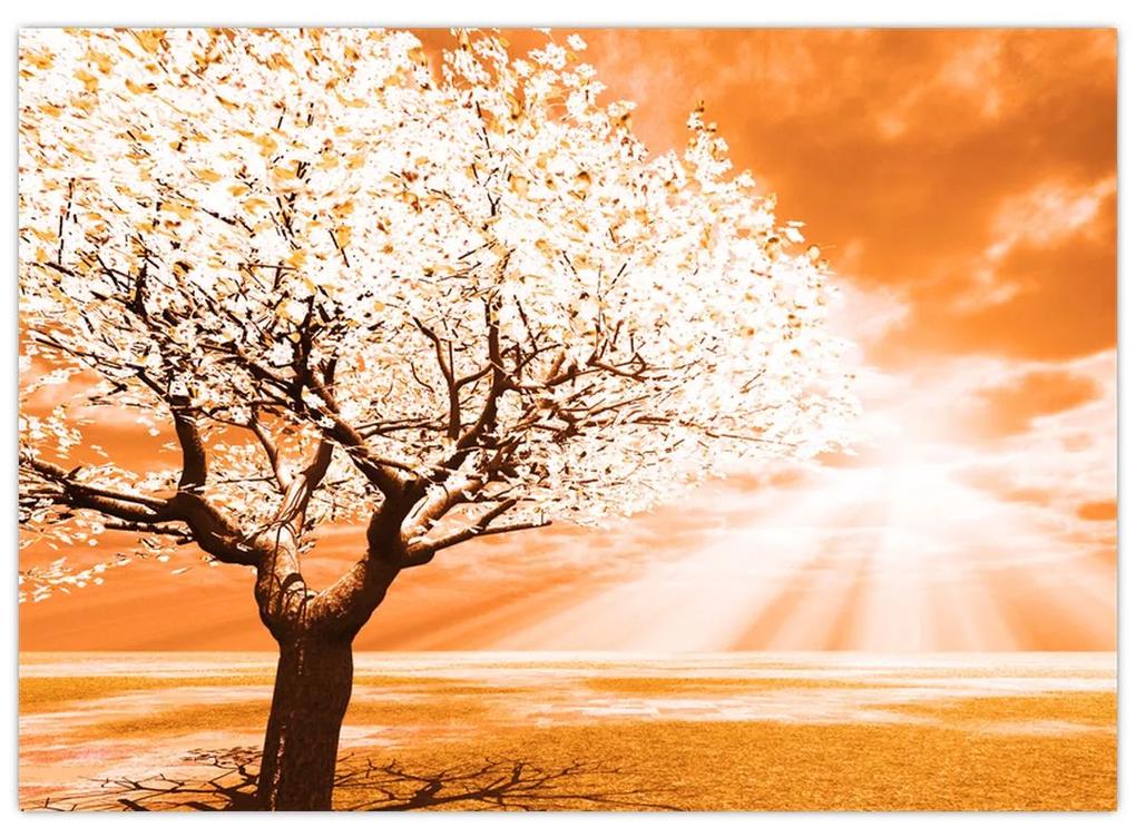 Oranžový sklenený obraz stromu (70x50 cm)