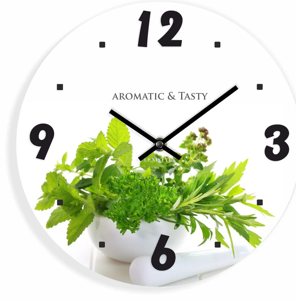 Kuchynské nástenné hodiny s bylinkami