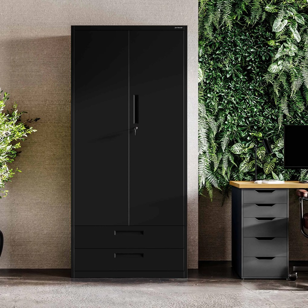 Modulárna kovová multifunkčná skriňa s dvoma zásuvkami čierna MEGAN 1950 x 900 x 400 mm