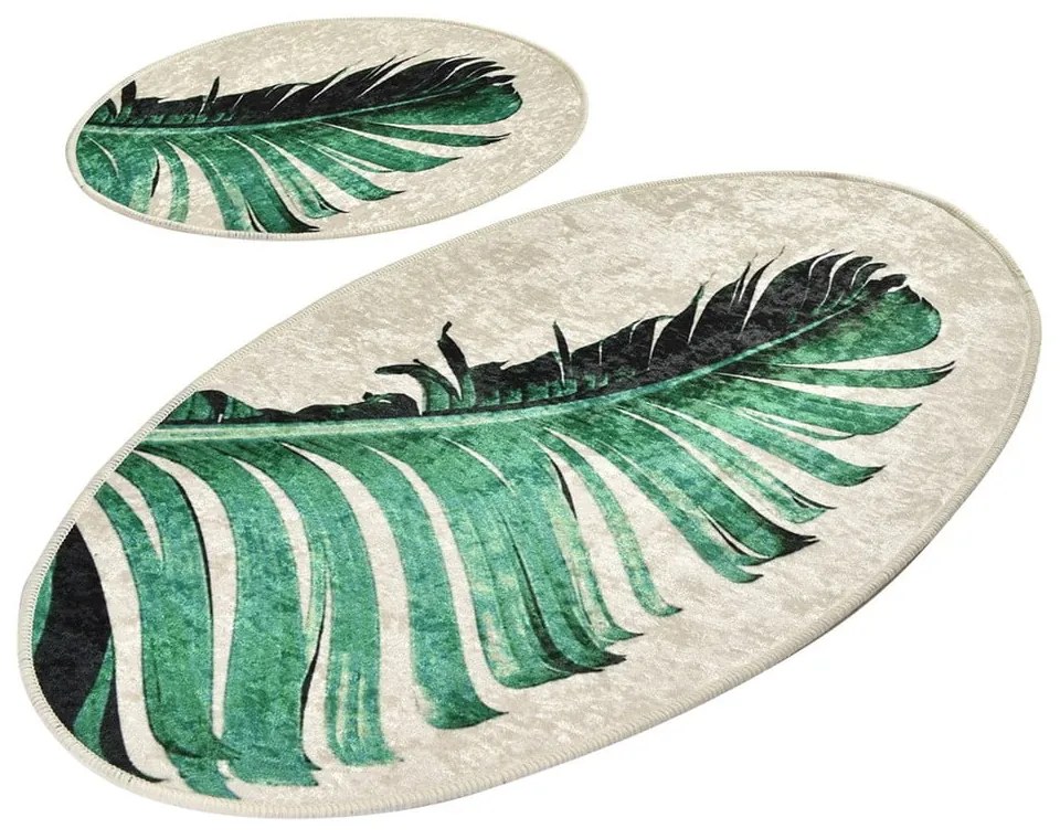 Zeleno-béžové kúpeľňové predložky v súprave 2 ks 60x100 cm Floret – Foutastic