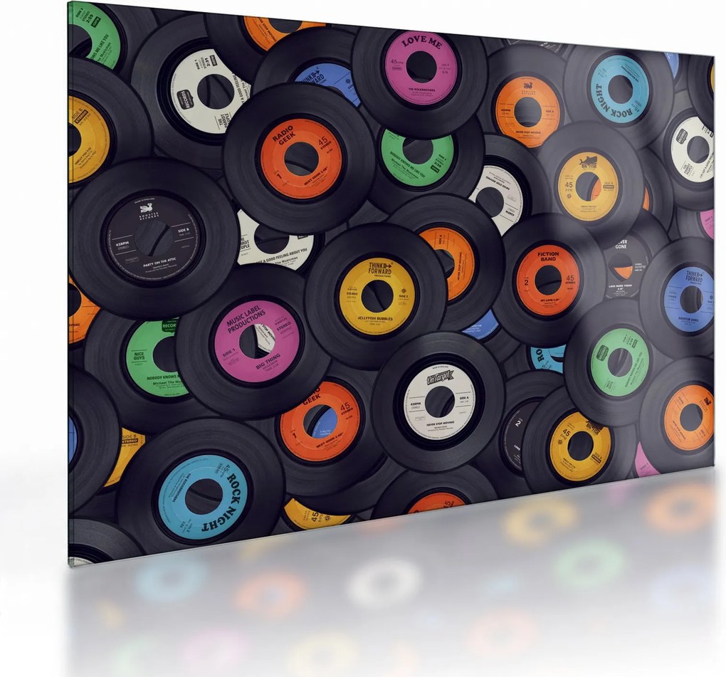 Sklenený obraz - Hudobné gramofónové platne (70x50 cm)