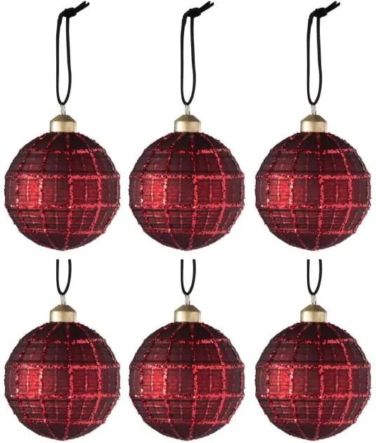 Sada 6 červených sklenených vianočných ozdôb J-Line Xmas, ø 8 cm