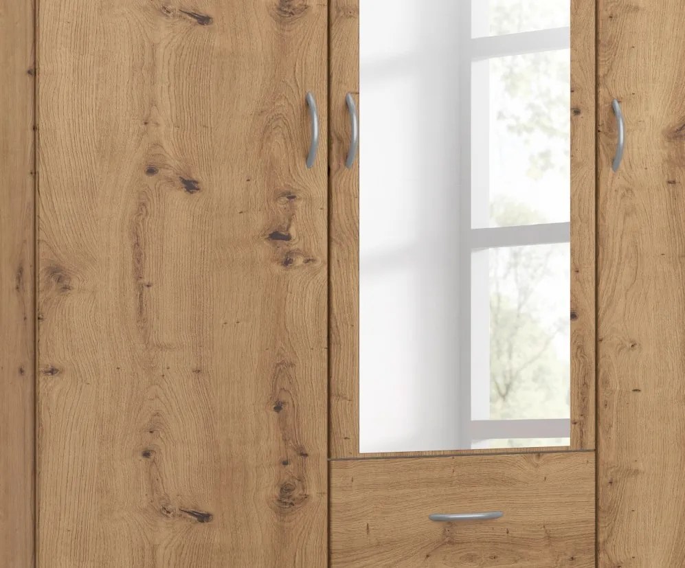 Šatníková skriňa so zrkadlom Case, 136 cm, dub artisan