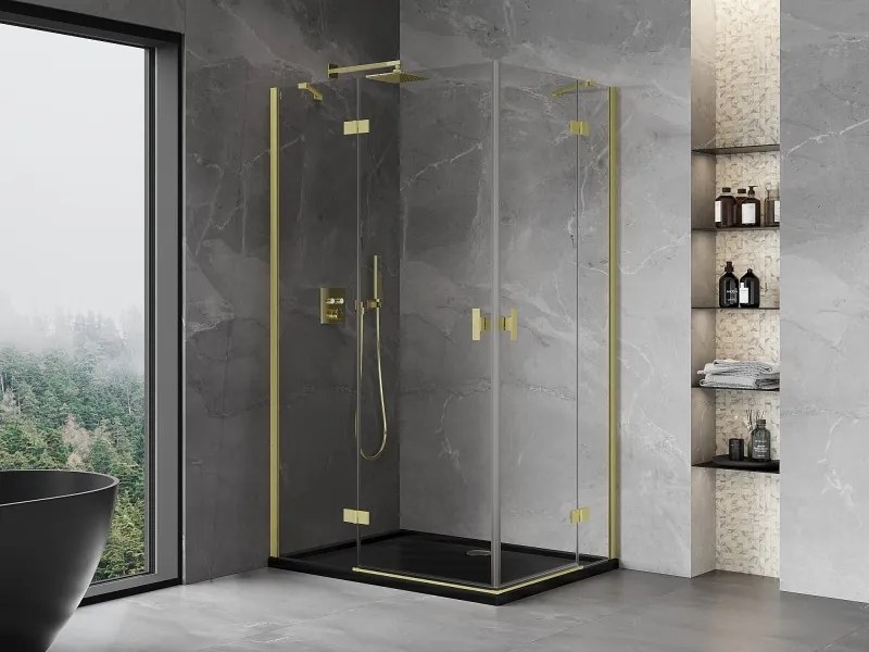 Mexen Mist-H Duo, 2-krídlový výklopný sprchový kút 100 x 80 cm, číre sklo, zlatý matný profil, 8A5-100L-080P-55-00