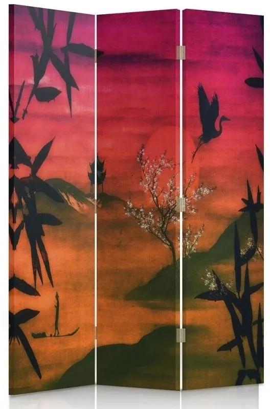 Ozdobný paraván Japonská krajina Červená - 110x170 cm, trojdielny, klasický paraván