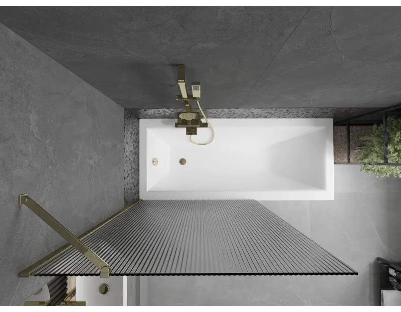 Mexen Next, vaňová zástena 1-krídlová 100 x 150 cm, fixné krídlo, 6 mm sklo s pruhmi, zlatý lesklý profil, 895-100-000-00-09-50