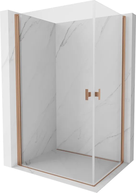 Mexen Mist-B Duo, 2-krídlový výklopný sprchový kút 90 x 85 cm, číre sklo, medený matný profil, 8A2-090-085-65-00