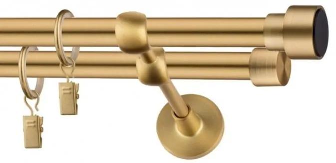 Dekorstudio Garniža dvojradová SLICK zlatá 19mm Dĺžka: 140cm, Typ uchytenia: Držiak dvojitý modern, Typ príslušenstva: Krúžky tiché so štipcami