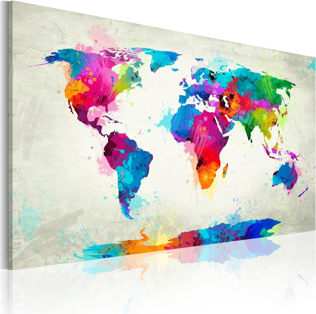 Obraz - Map of the world - an explosion of colors 90x60