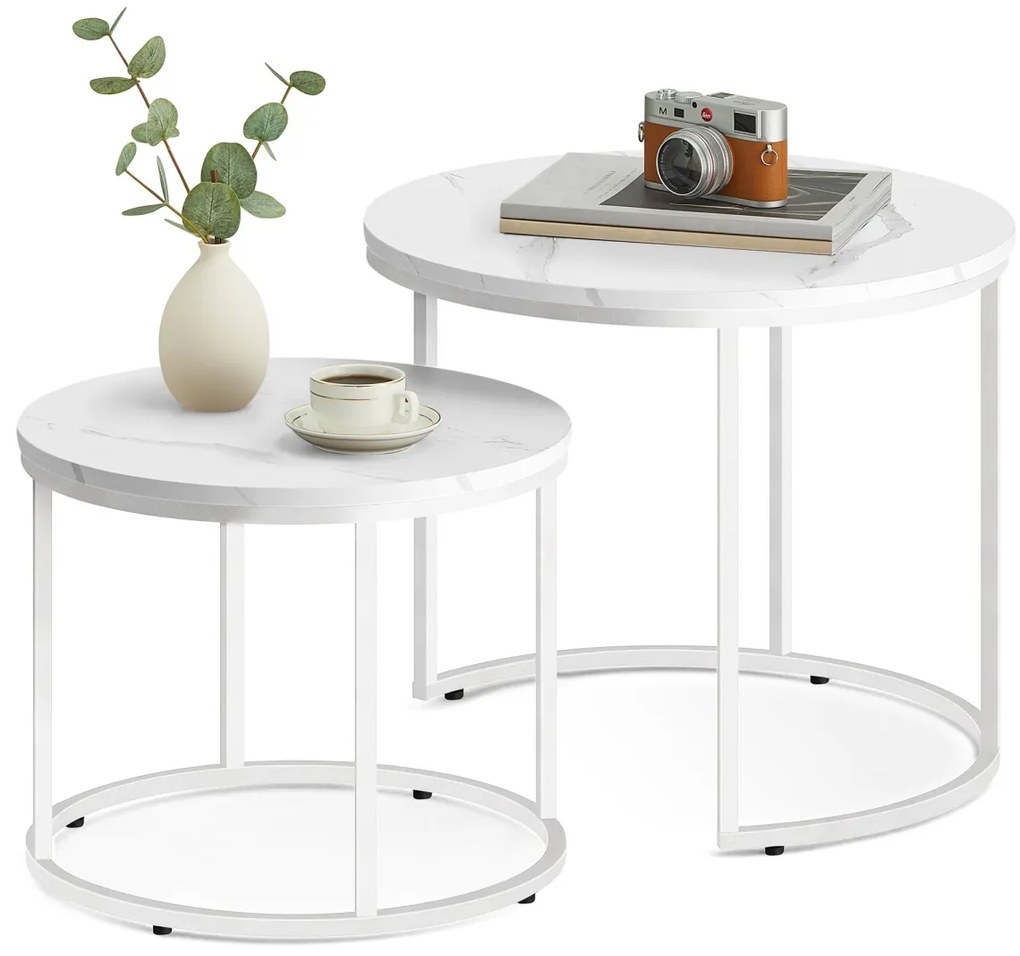 Súprava konferenčných stolíkov MARLON 2 ks, dekor biely mramor