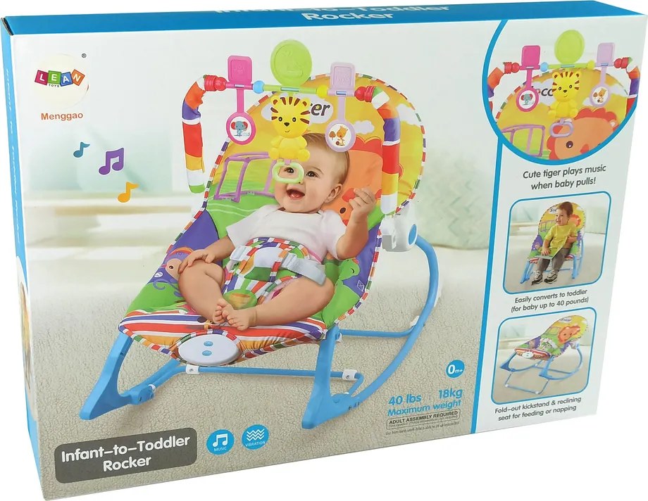 LEAN Hojdacie kresielko 2v1 Tiger - vibrácie, zvuky