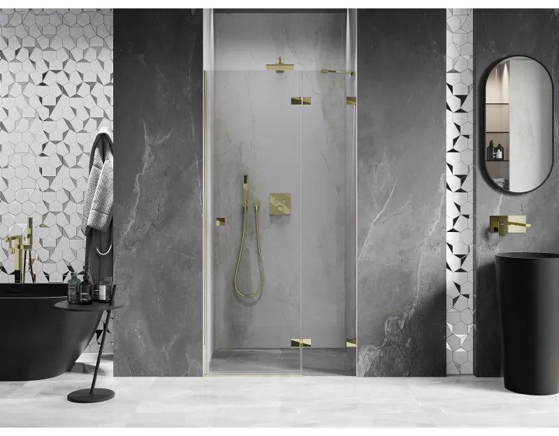 Mexen, Mexen Lunar pravé otočné sprchové dvere 110 cm, transparentné, zlaté - 834-110-000-50-00-P