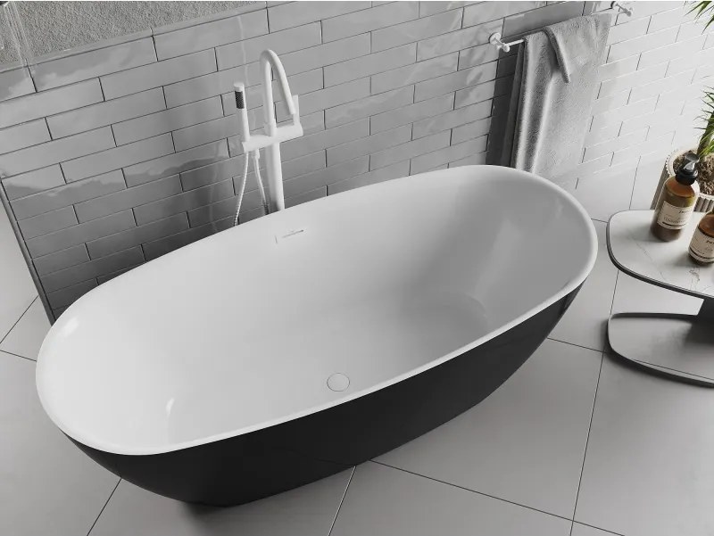 Mexen Luvo Slim, voľne stojaca vaňa 170 × 75 cm, biela-čierna, biely prepad, 52801707575-20