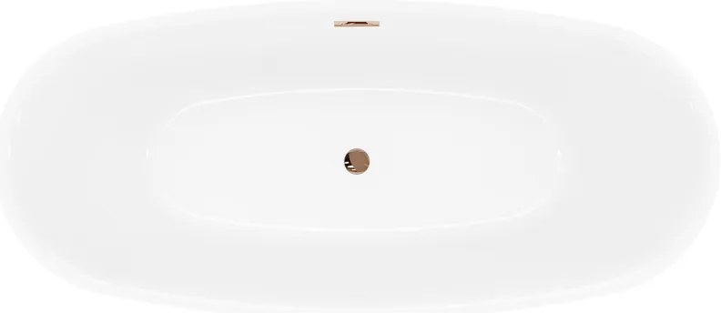 Mexen Luvo Slim, voľne stojaca vaňa 170 × 75 cm, biela-čierna, ružové zlato prepad, 52801707575-60