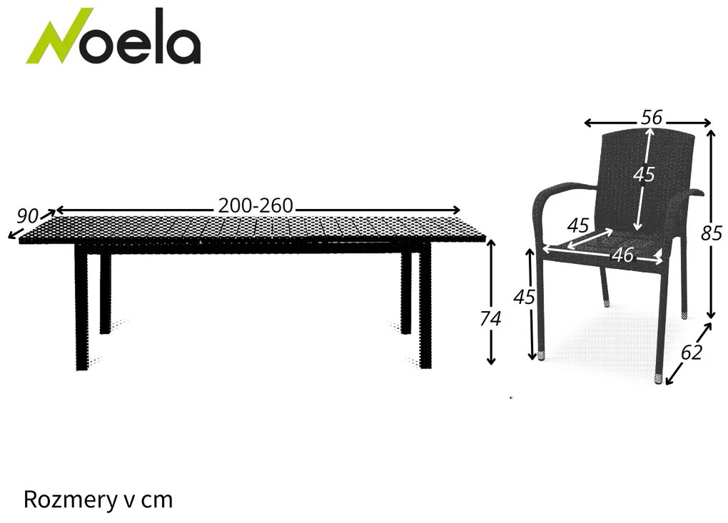 Noela Záhradný jedálenský set Grande Lungo + 10x ratanová stolička Roma