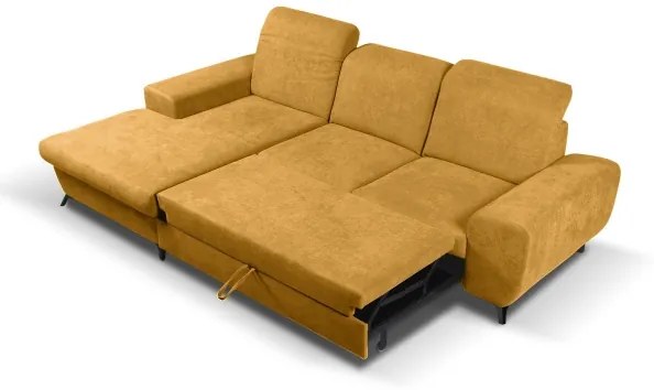 Rozkladacia rohová čalúnená sedacia súprava s úložným priestorom do L ALTA ľavá žltá