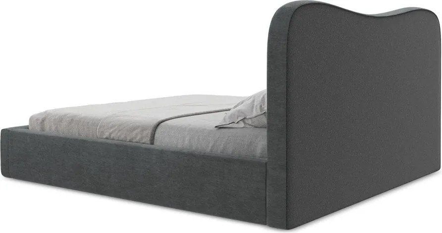 Tmavosivá čalúnená dvojlôžková posteľ s úložným priestorom s roštom 140x200 cm Kahai – Makamii