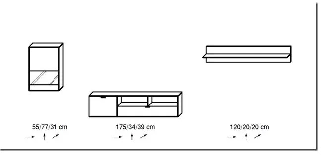 Obývacia stena PAT 180 cm dub lefkas/sivá