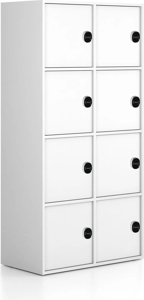Kancelárska skriňa FRAME, 8x dvere, 872 x 450 x 1735 mm, RFID zámok, biela