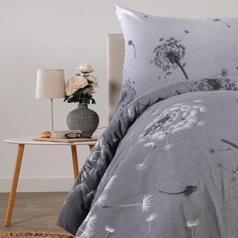 Flanelové posteľné obliečky PÚPAVA šedá
