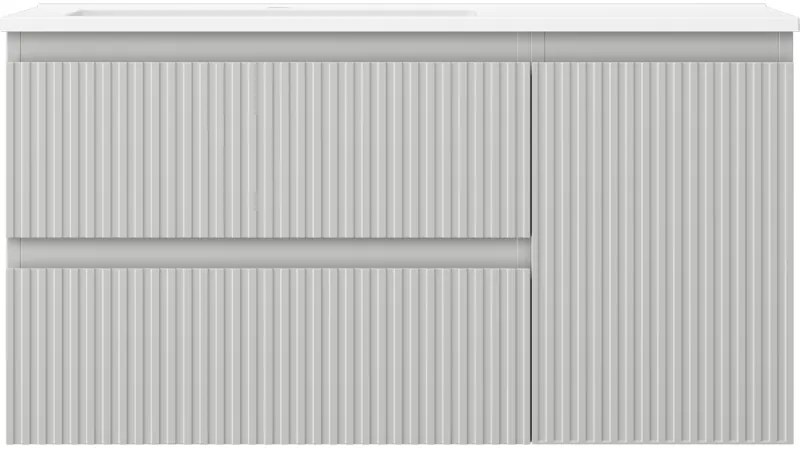 Mexen Rivel, kúpeľňová skrinka 90 cm s umývadlom Otis vľavo, 2S, 1D, drážkovaná, sivá matná/biela matná - 91A23-09047-3-BBFFF62-W18L01