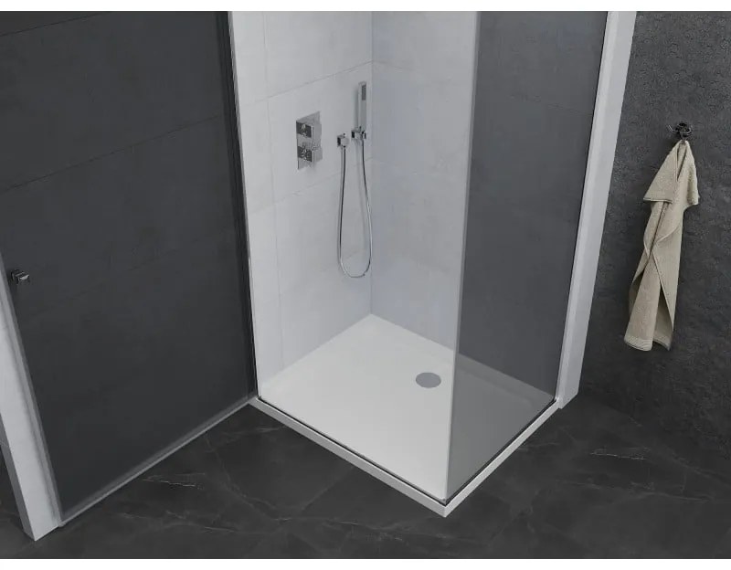 Mexen Pretoria, sprchovací kút 70 (dvere) x 90 (stena) cm, 6mm šedé sklo, chrómový profil + biela sprchová vanička, 852-070-090-01-40-4010