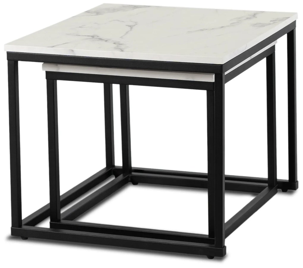 PROXIMA.store - Loftový set konferenčných stolíkov TEVET FARBA: biely mramor, FARBA NÔH: čierna